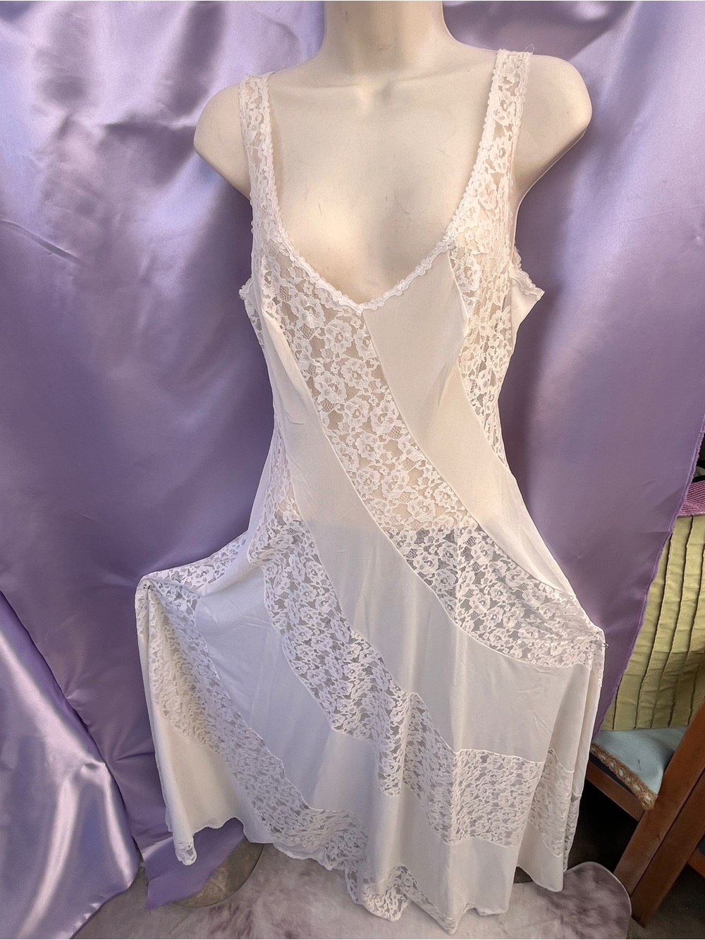 Olga Vintage Cream Lace Panel Slip